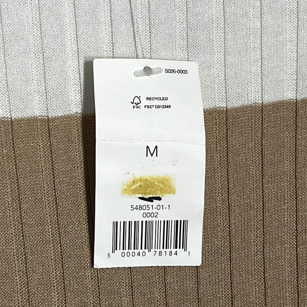 Banana Republic Ribbed Knit Midi Dress Tan White Striped Short Sleeve Medium NEW - Picture 7 of 8